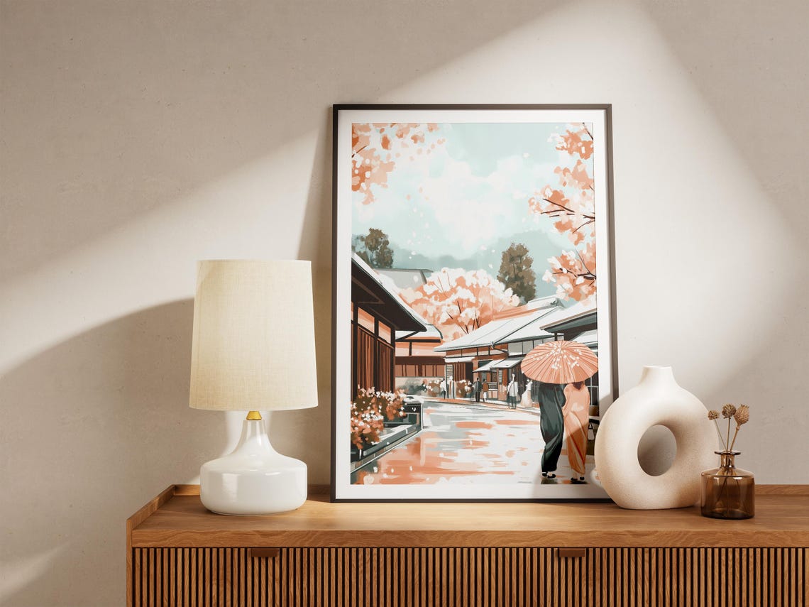 Japanese Street Cherry Blossom Watercolor Style Travel Poster - Image 5