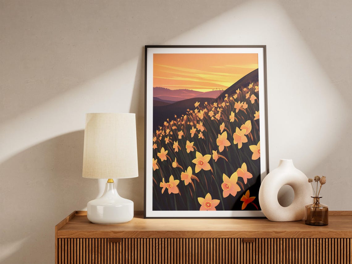 Golden Daffodil Hillside Sunset Landscape Spring Flower Poster - Image 5