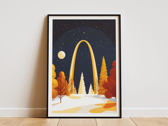 Gateway Arch National Park Vintage Festive Travel Poster St Louis Missouri Winter Holiday Print Modern Minimalist Architecture Landscape Art