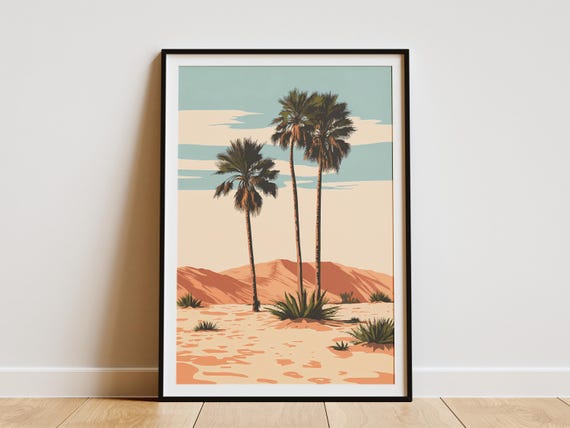 Namibia Desert Palm Trees Poster Print Landscape Wall Art Minimalist Botanical Illustration Modern Home Decor Sand Dune African