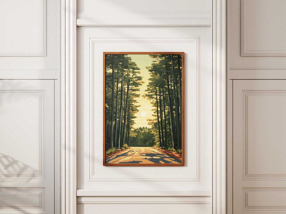 Sunset Pine Forest Road Golden Hour Light Woodland Trail Poster - Image 2