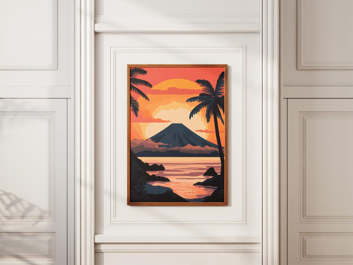 Indonesia Krakatau Volcano Island Giant Sunset Orange Sun Poster - Image 2