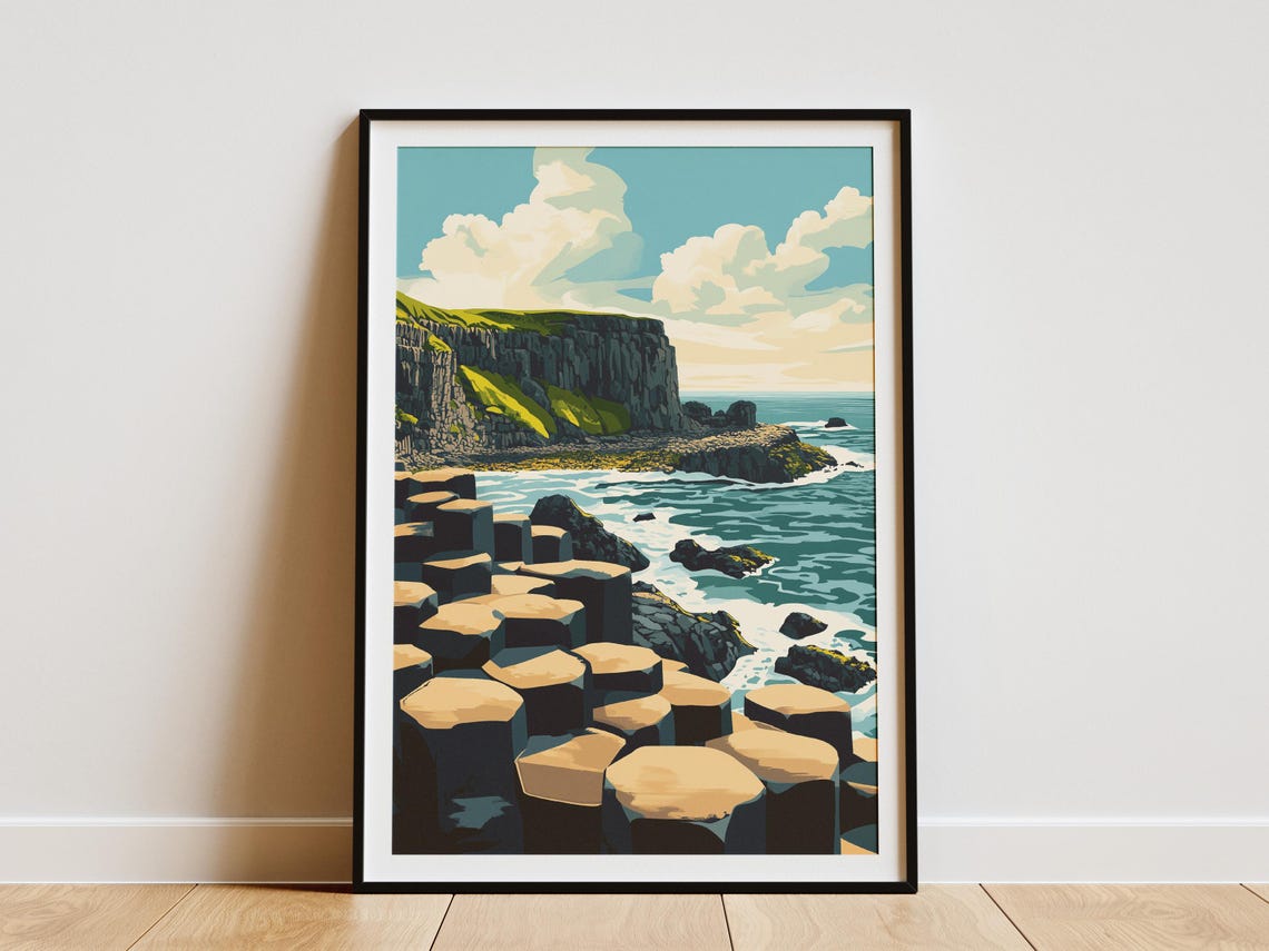 Basalt Column Cliffs Beside Turquoise Ocean Waves Scenic Poster