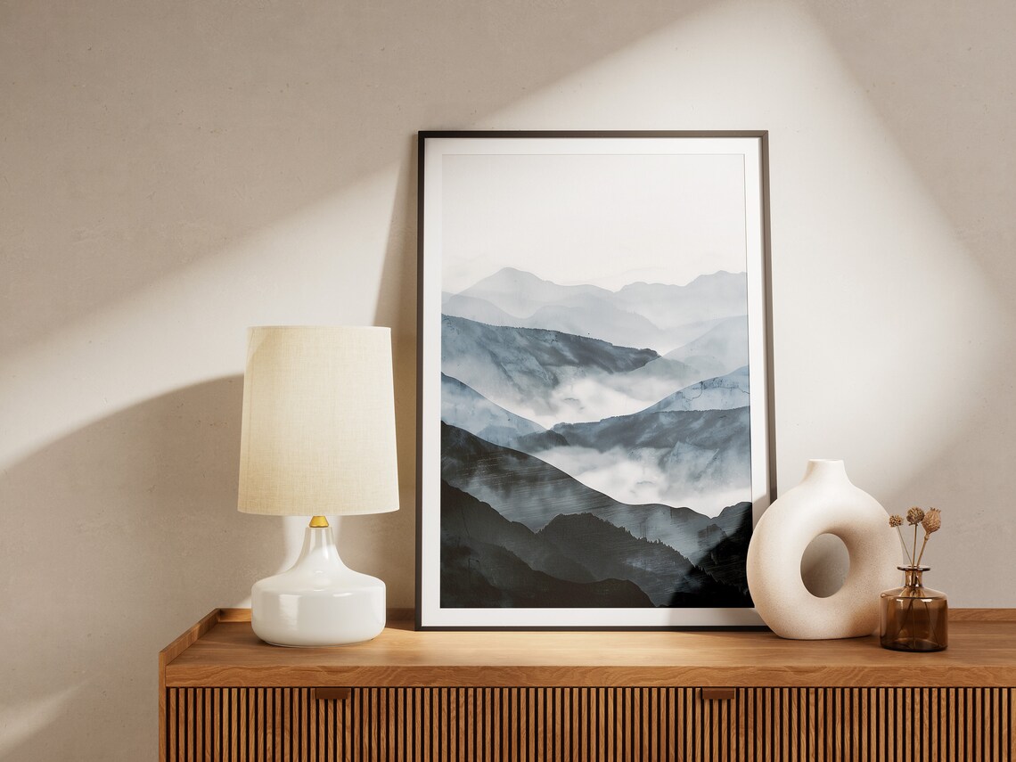 Minimalist Japandi Mountain Art Print Abstract Landscape Wall Decor Boho Home Decor - Image 2