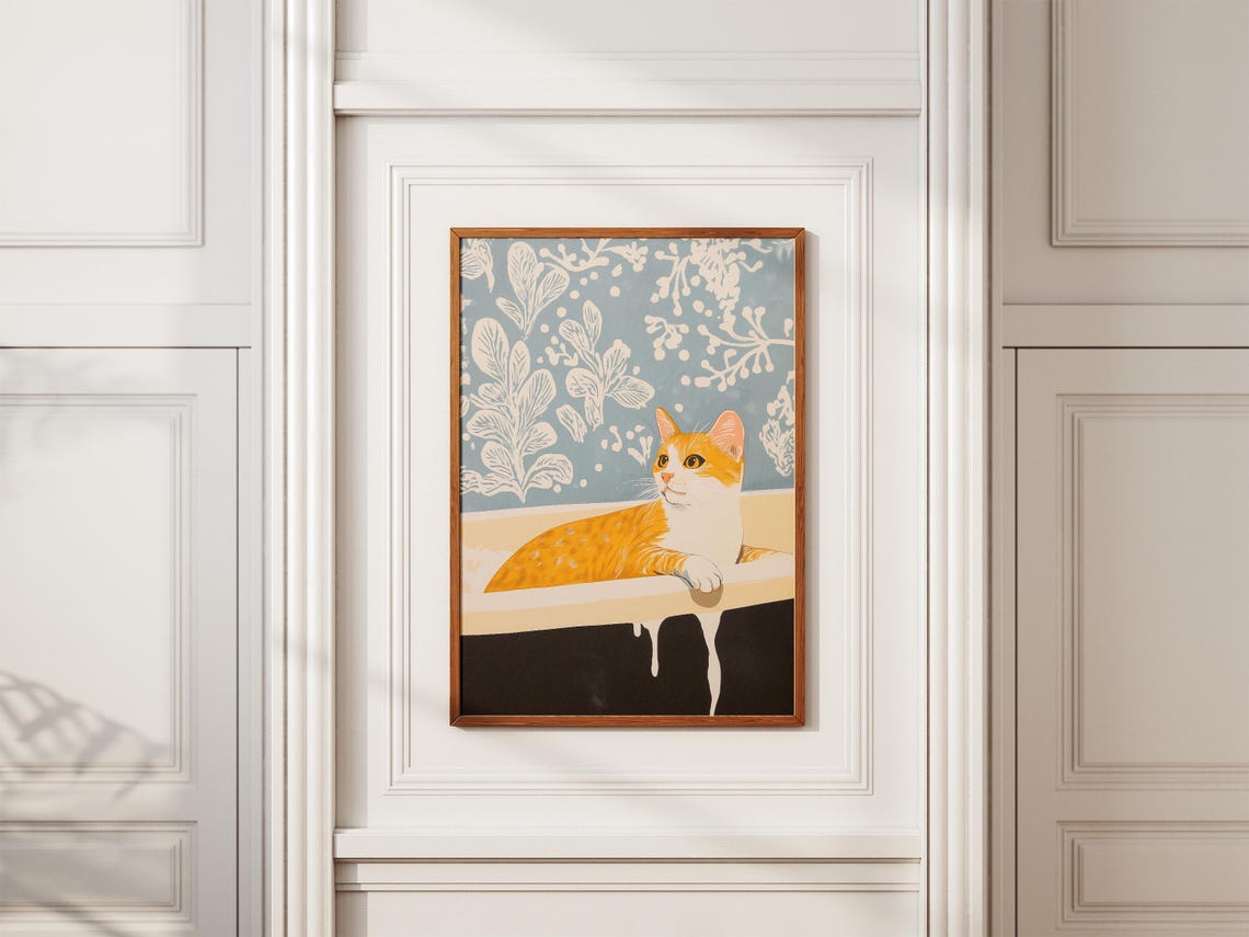 Orange And White Cat In Bathtub Poster Cute Funny Pet Bathroom Art - Image 2