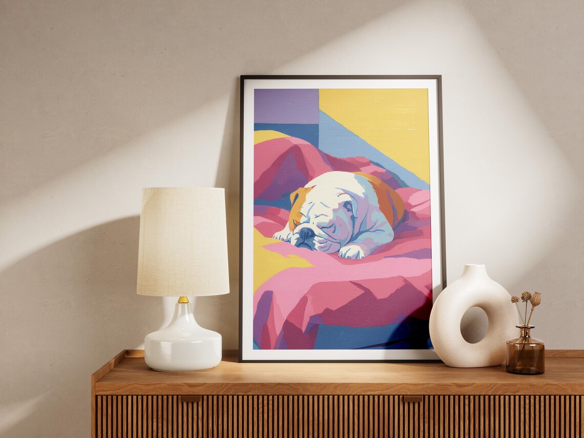 Sleeping Bulldog Puppy Matisse Inspired Gouache Colorful Dog Poster - Image 4