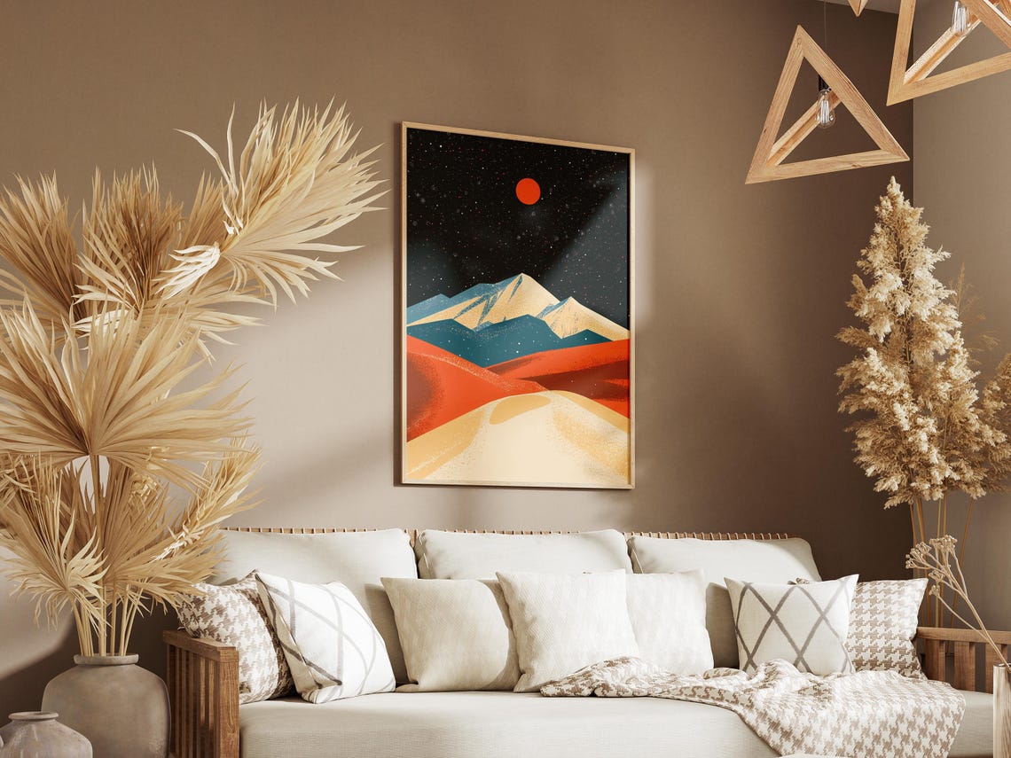 Great Sand Dunes at Night With Red Moon and Snowy Peaks Poster - Image 3