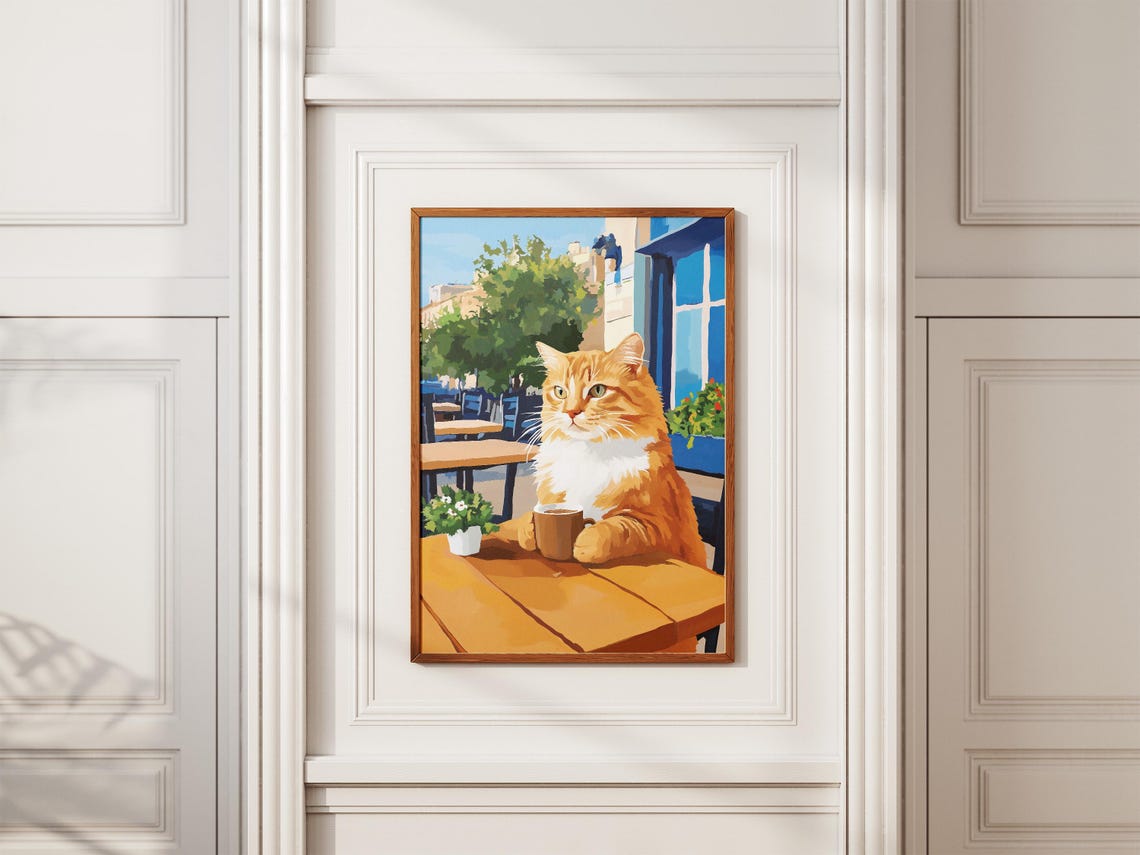 Orange Cat Coffee Poster Whimsical Cafe Cat Wall Decor Kitchen Gift - Image 2