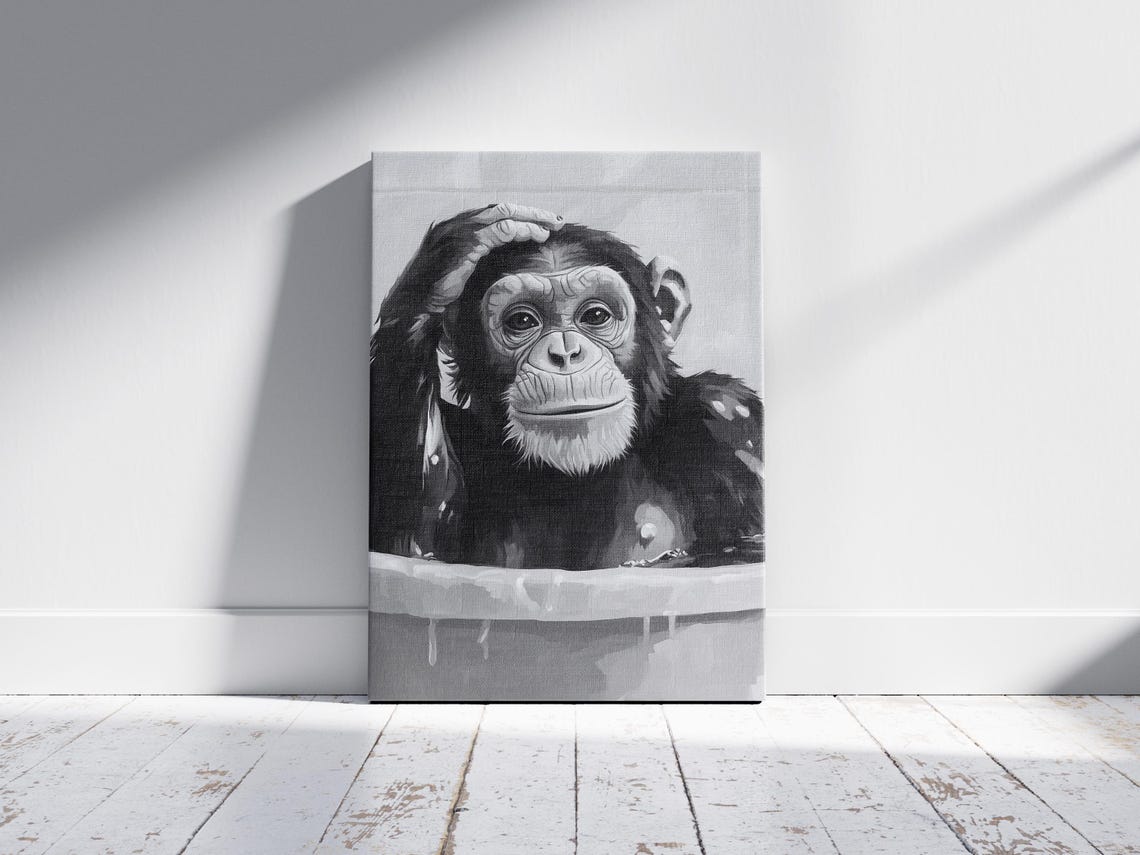 Chimpanzee Bathtub Poster Funny Bathroom Art Print Wall Decor Animal Bubble Bath Chimp Humor - Image 2