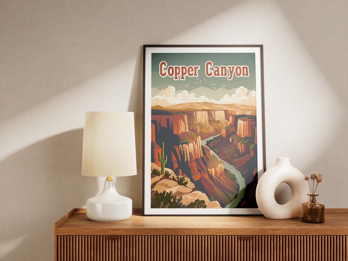 Copper Canyon Mexico Travel Poster Minimalist Art Print Landscape Illustration Canyon Wall Art - Image 2