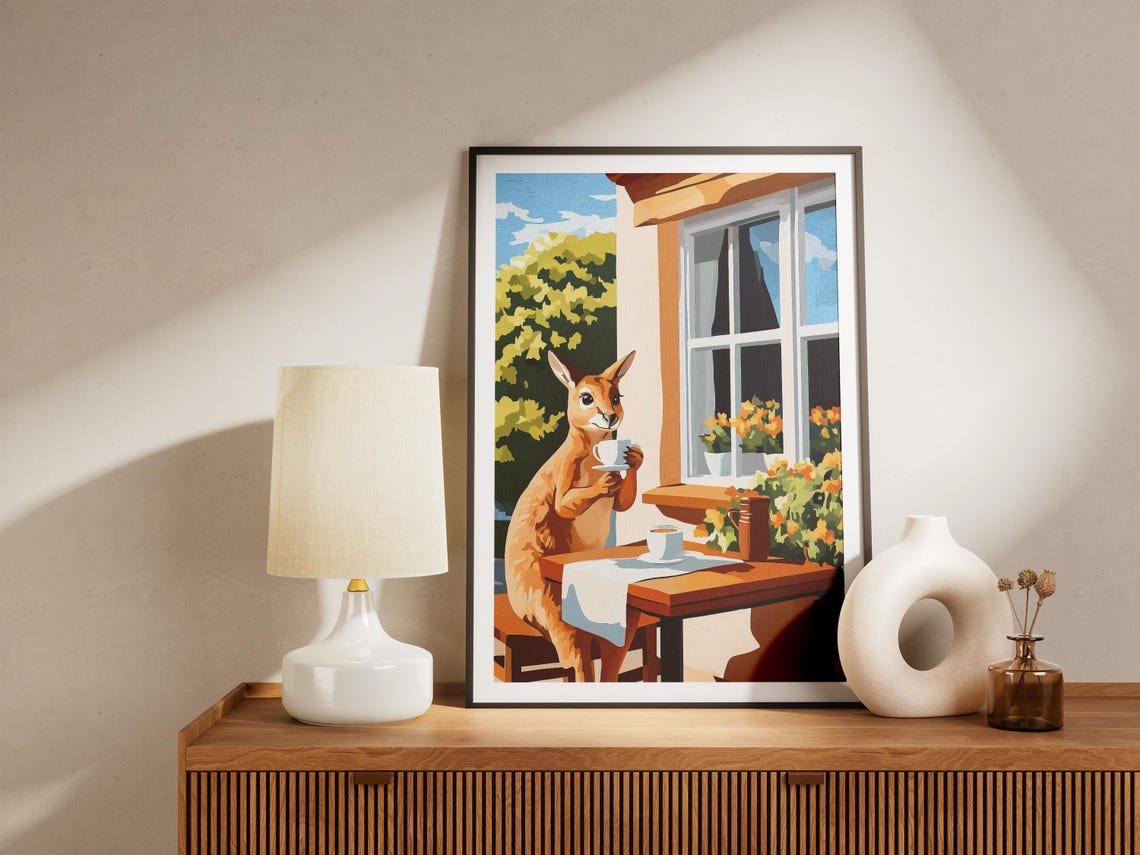 Wallaby Cafe Coffee Cup Window Cute Australian Animal Art Poster - Image 4