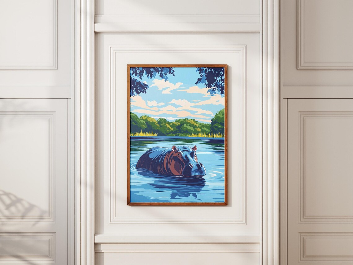 Hippopotamus River Lush Jungle African Safari Wildlife Poster - Image 2