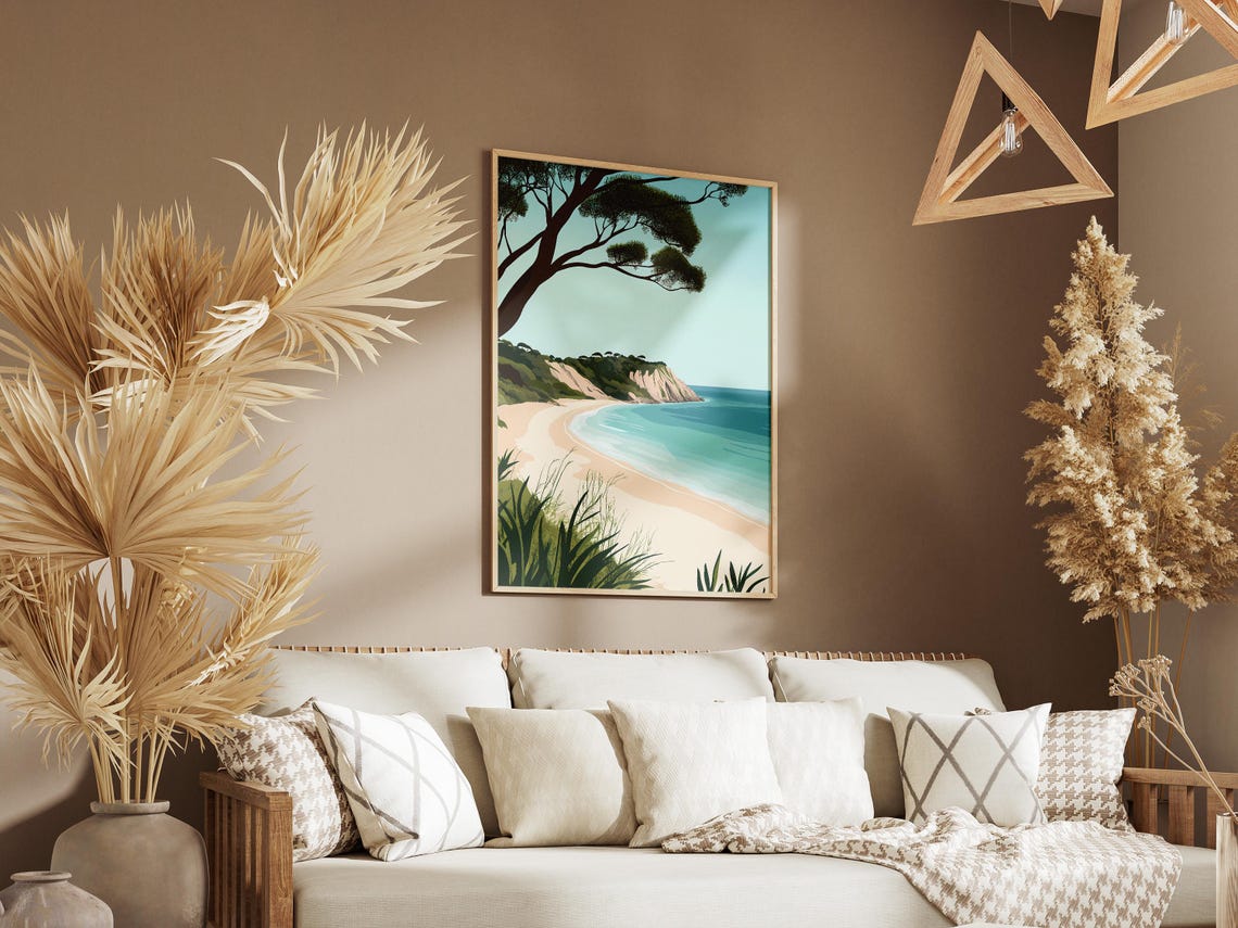 Fraser Island Curved Sandy Beach Leaning Gum Tree Bay Poster - Image 3