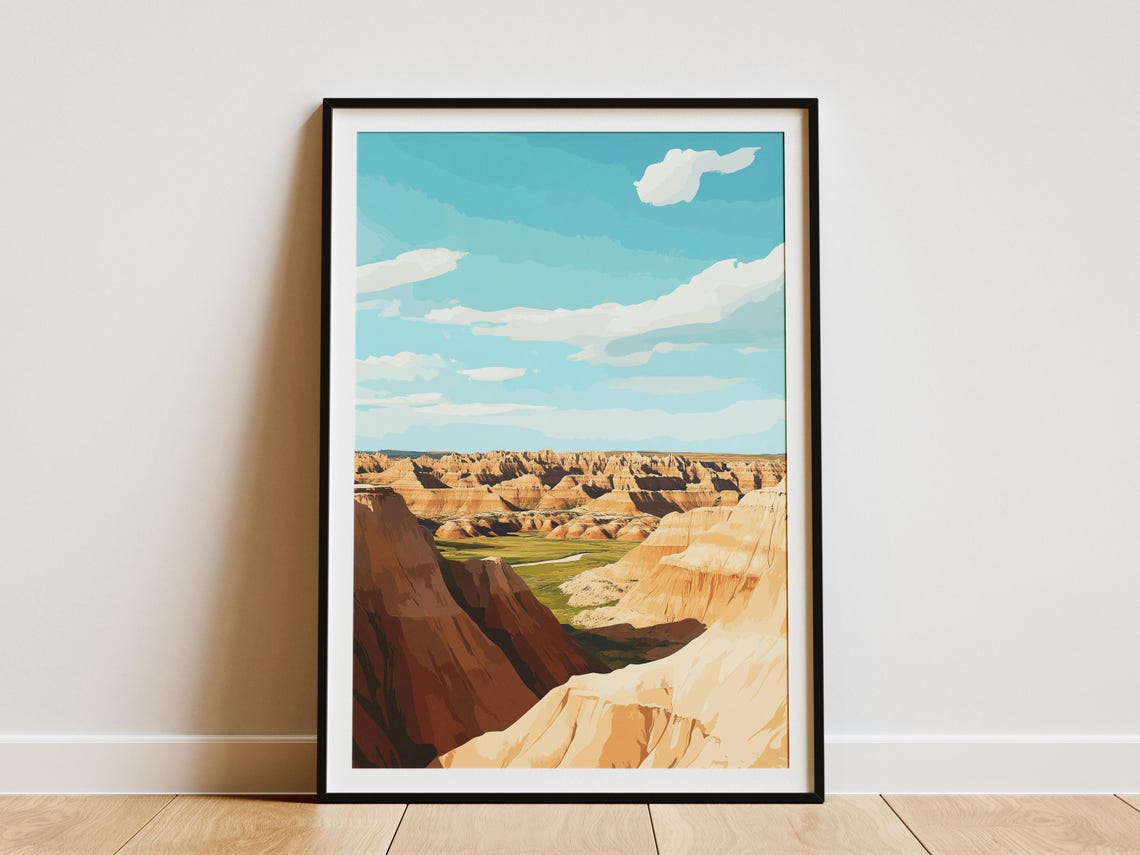 Badlands Eroded Rock Formations Under a Turquoise Sky Poster