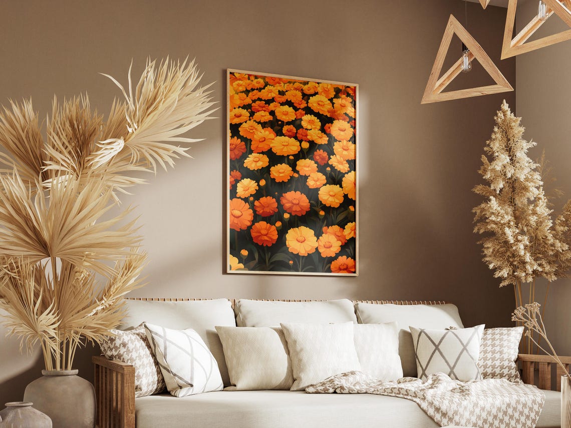 Dense Orange Marigold Flower Bed Poster in Warm Autumn Blooms - Image 3