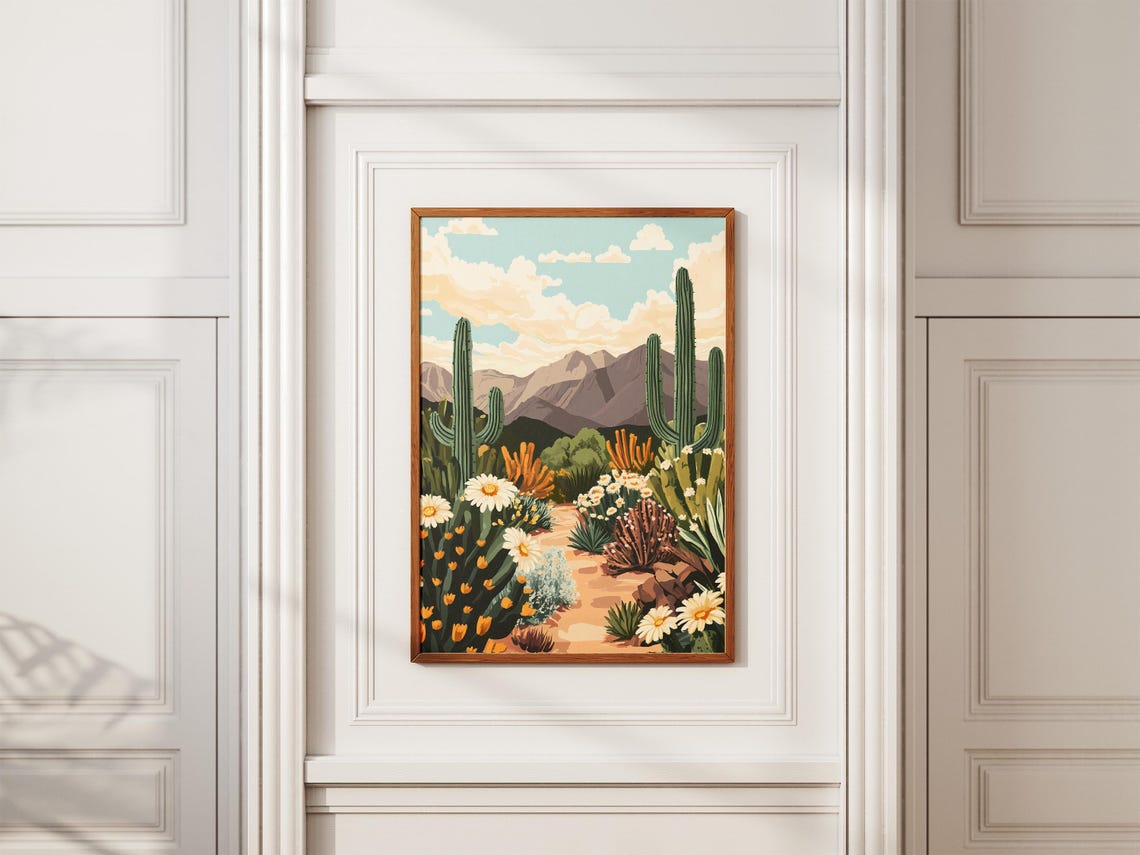 Desert Cactus Saguaro Southwest Landscape Illustration Poster - Image 2
