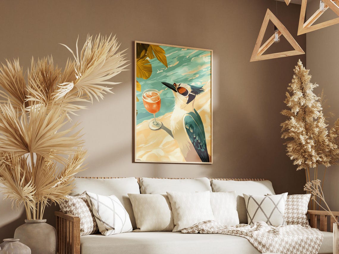 Cool Bird In Sunglasses Sipping Cocktail Tropical Beach Poster - Image 3