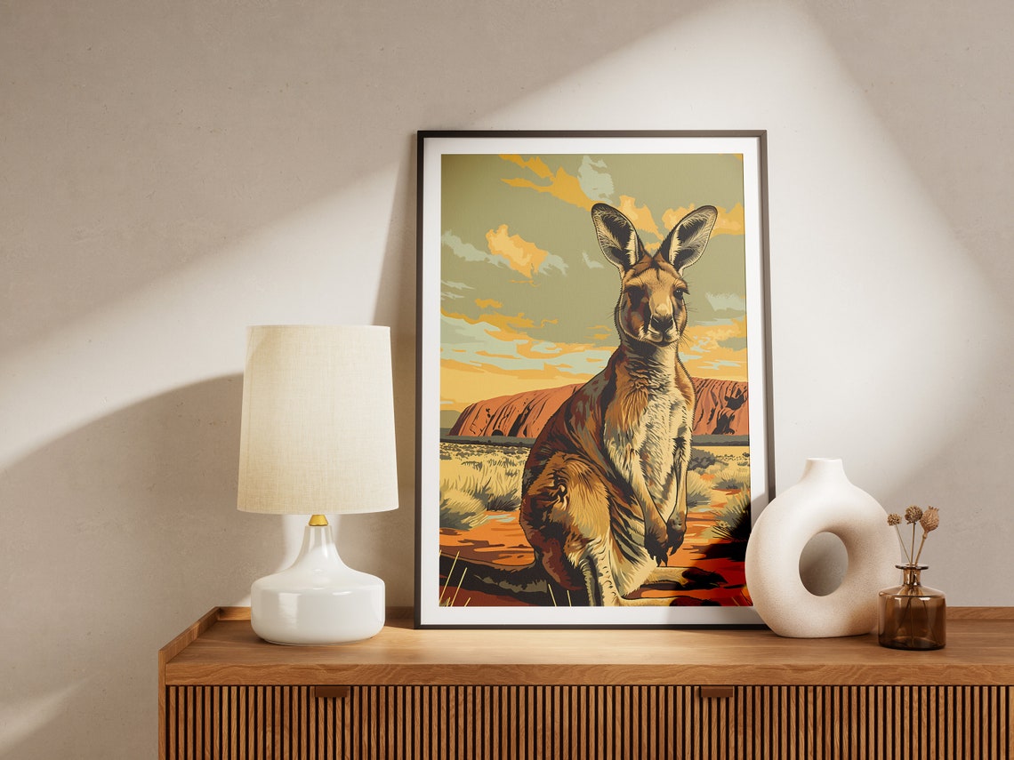 Kangaroo Before Uluru Sunset in the Australian Outback Poster - Image 2