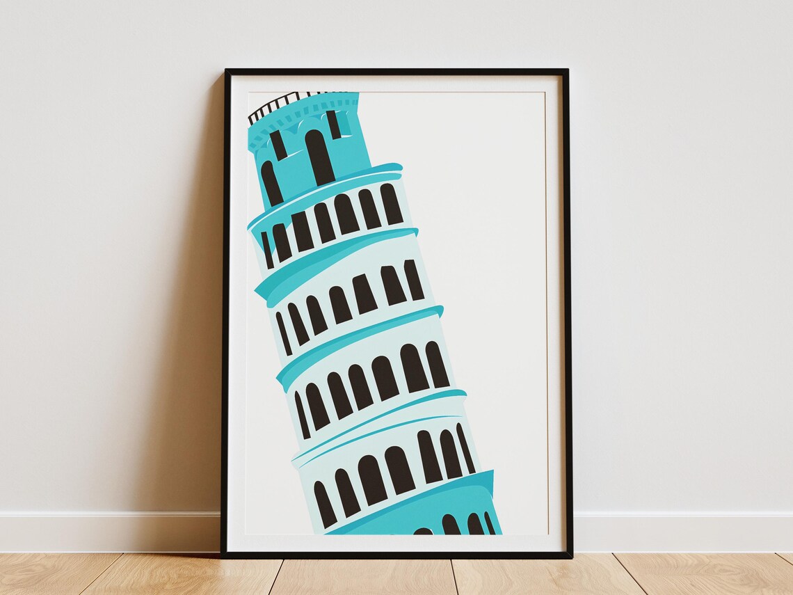 Leaning Tower Of Pisa Turquoise Italian Landmark Architecture Poster