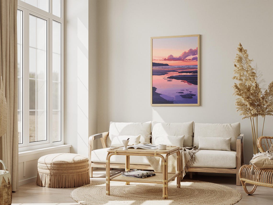 Pink Sunset Sky Reflecting in Calm Coastal Tidal Pools Poster - Image 4