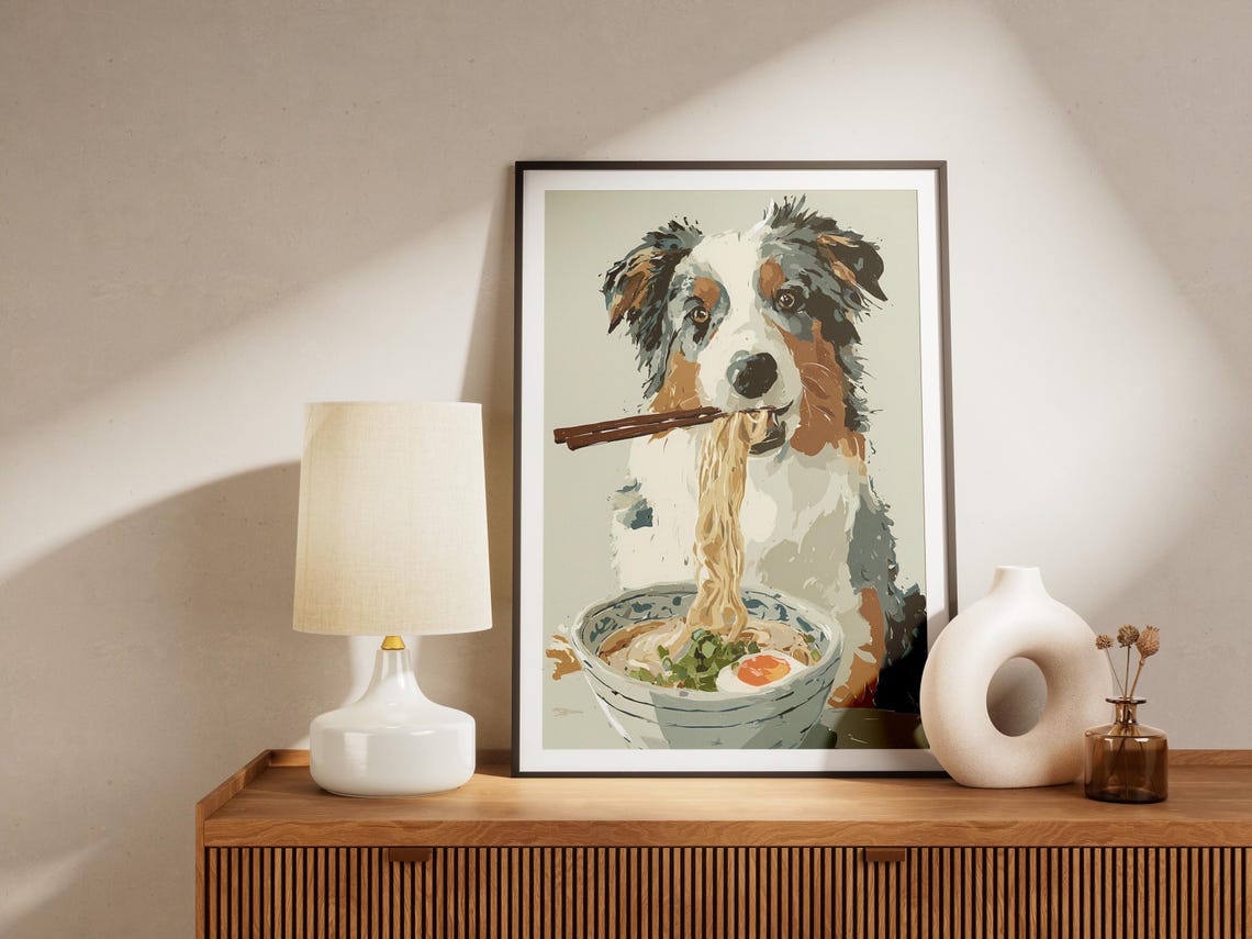 Charming Australian Shepherd Dog Ramen Noodle Art Print Funny Pet Lover Gift Unique Mom Dad Wall Decor Kitchen Dining Room Asian - Image 4