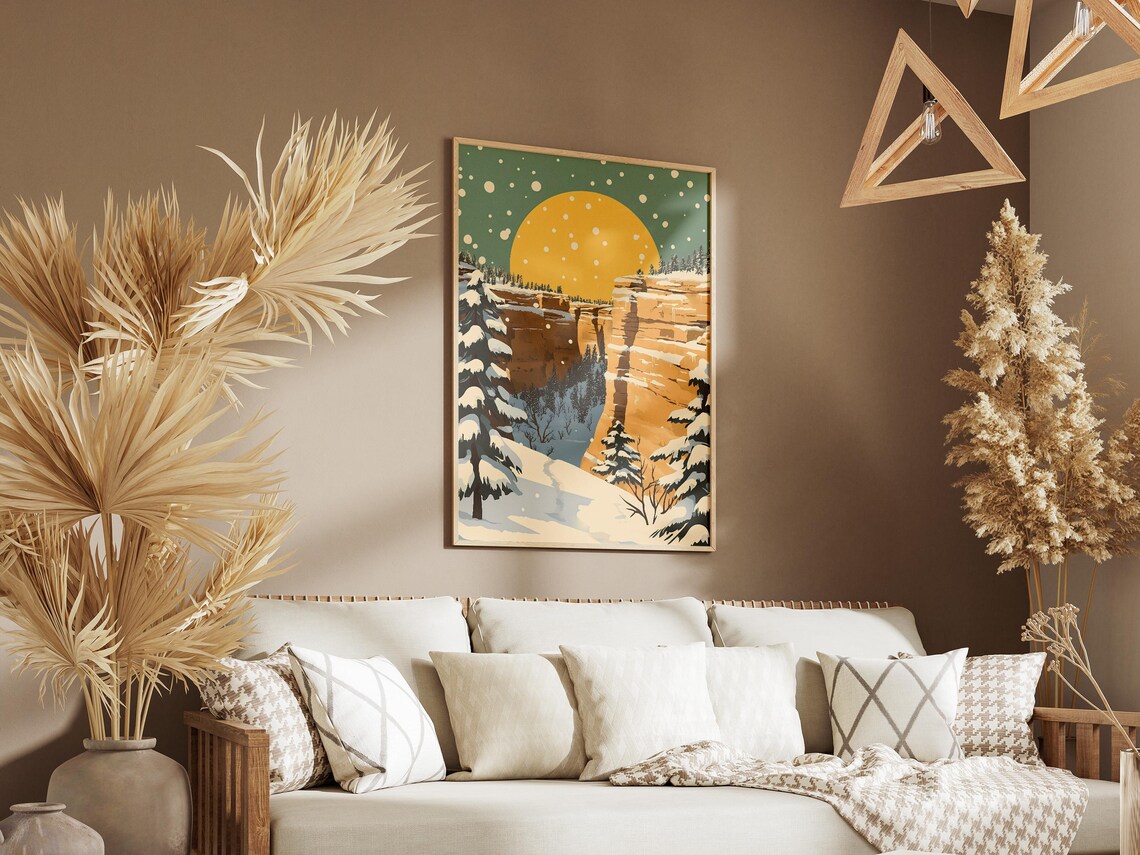 Mesa Verde Snowy Canyon Cliffs Beneath a Giant Golden Sun Poster - Image 3
