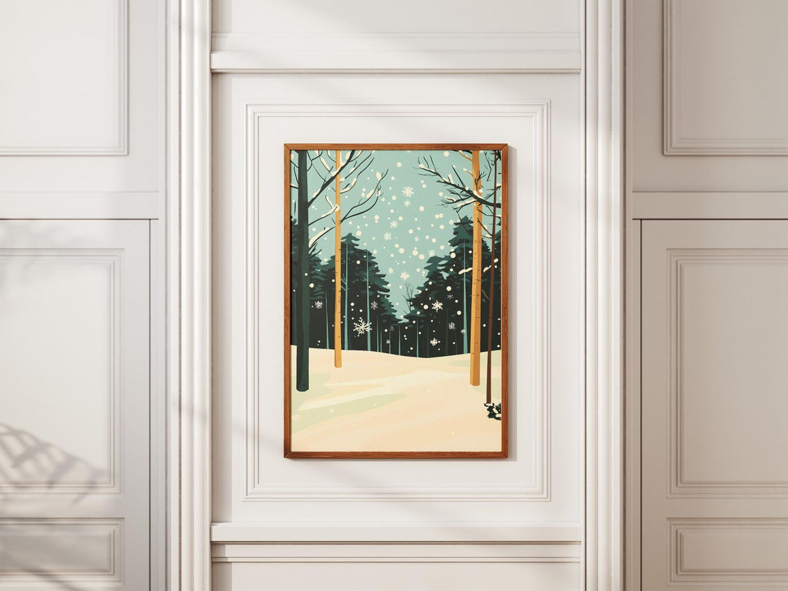 Falling Snow Among Tall Pine Trees in a Quiet Winter Woods Poster - Image 2