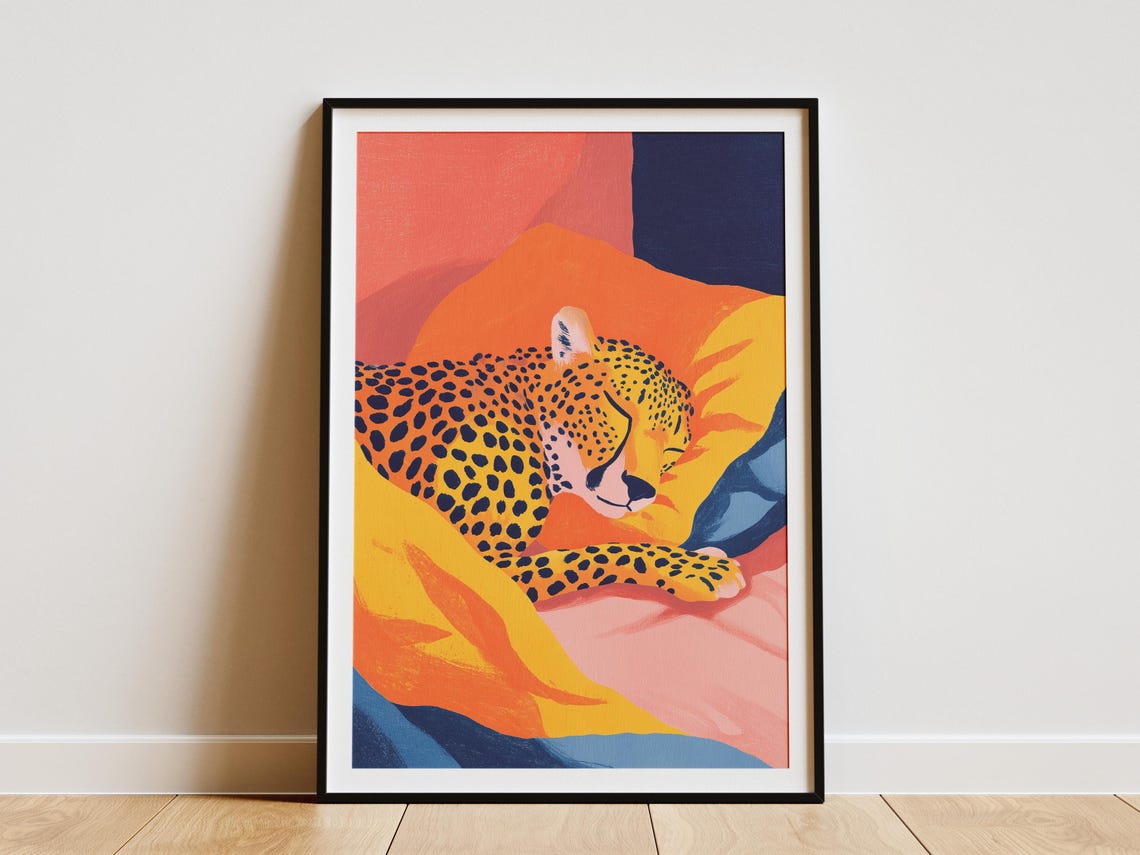 Cheetah Sleeping Among Colorful Abstract Shapes Modern Art Poster