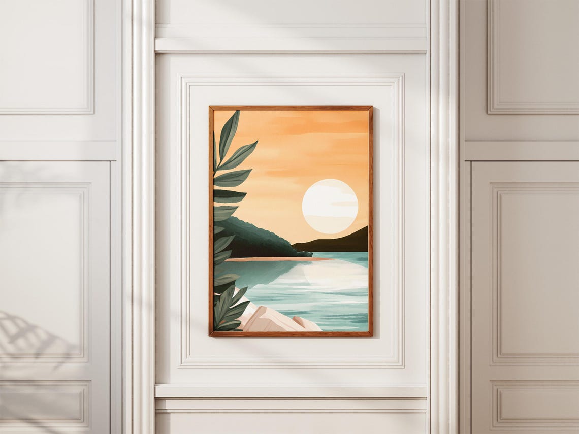 Minimalist Sunset Over A Calm Lake With A Big Glowing Sun Poster - Image 2