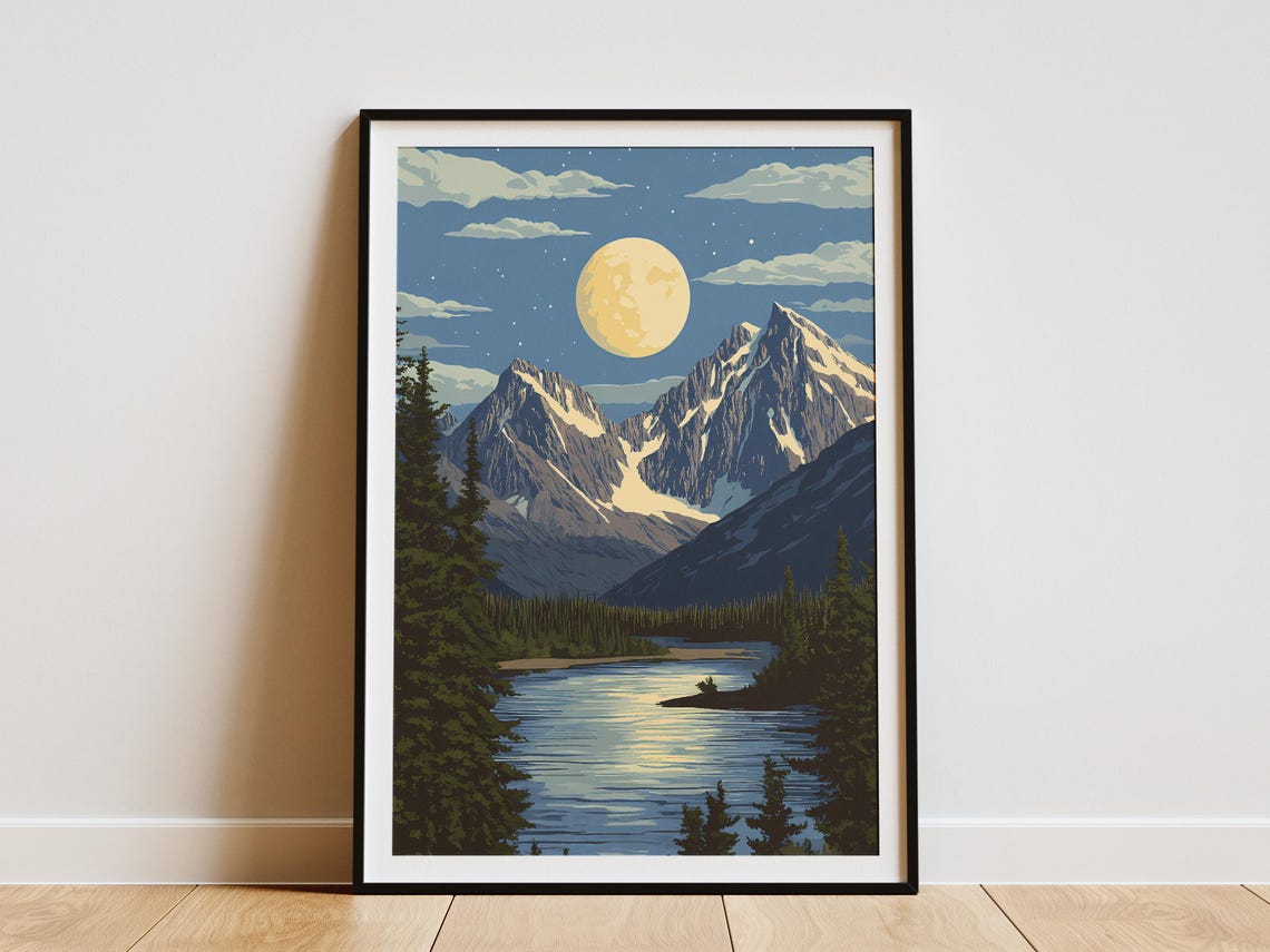 Gates Of The Arctic National Park Moonlit Peaks Over River Poster