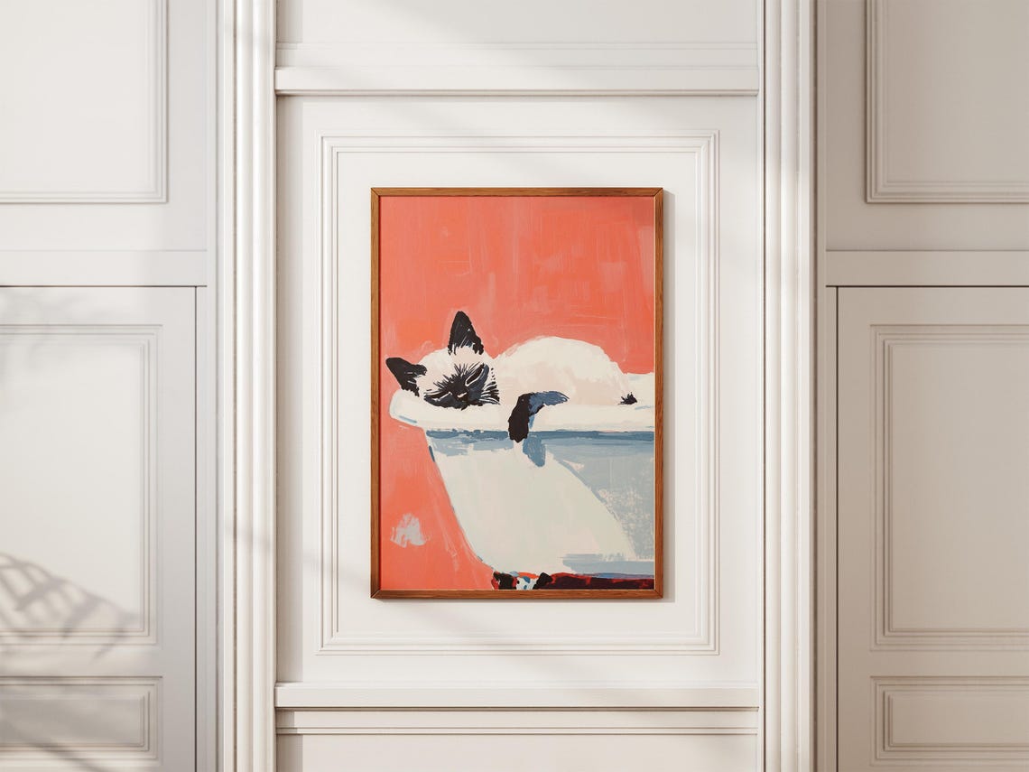 Siamese Kitten in Bathtub Art Print, Cute Cat Poster - Image 2
