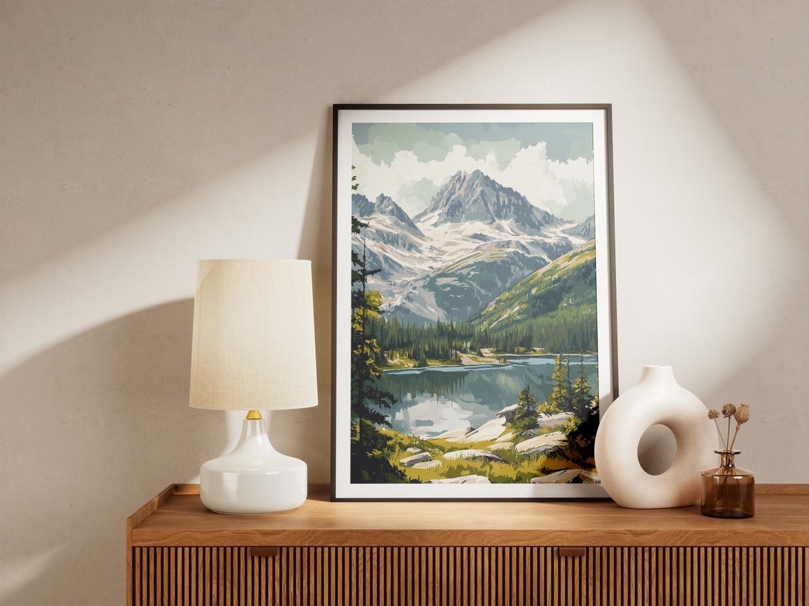 Serene Alpine Lake Snowy Peak Pine Forest Mountain Landscape Poster - Image 4