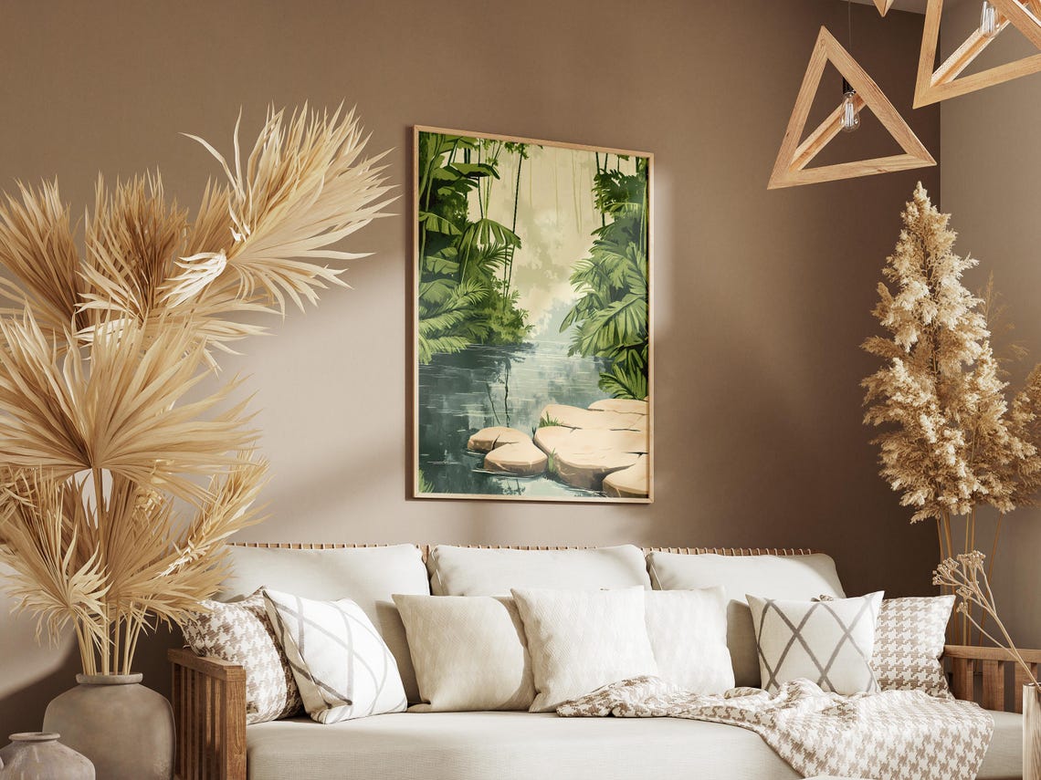 Lush Tropical Jungle Pond With Stone Stepping Stones Nature Poster - Image 3