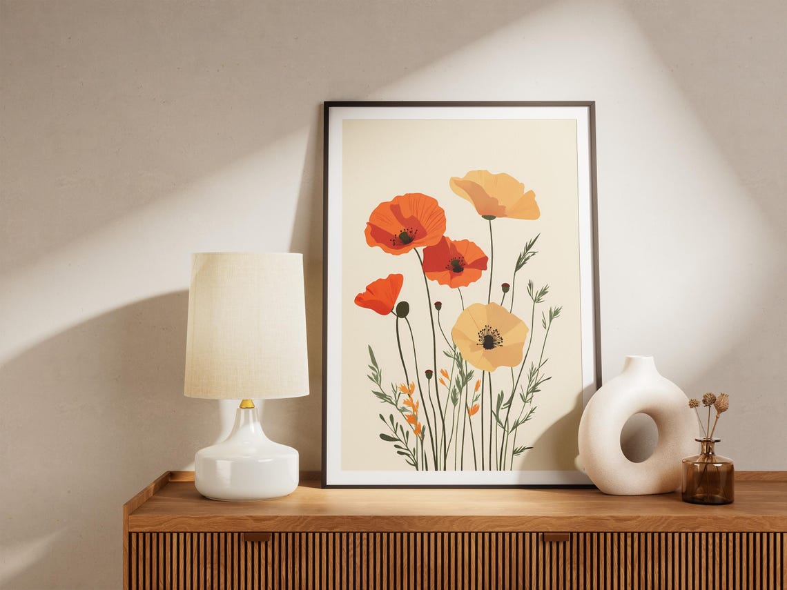 Orange And Yellow Poppies Minimalist Botanical Floral Art Poster - Image 5