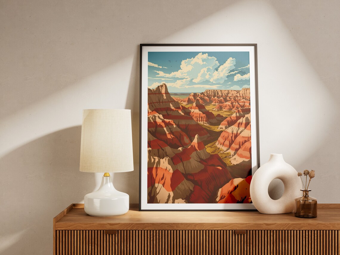 Badlands National Park Vintage Travel Poster Red Rock Spires Landscape - Image 2