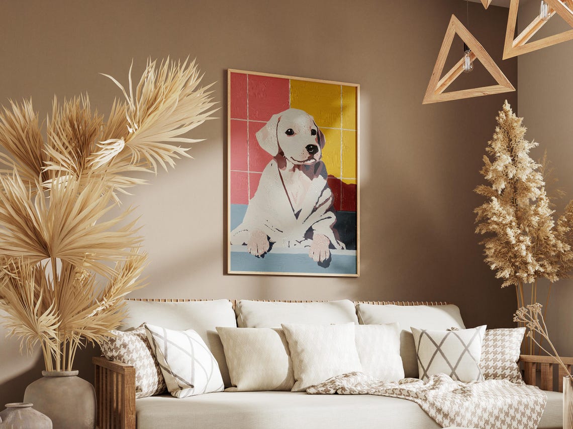Labrador Puppy White Bathrobe Color Block Modern Pop Art Poster - Image 3