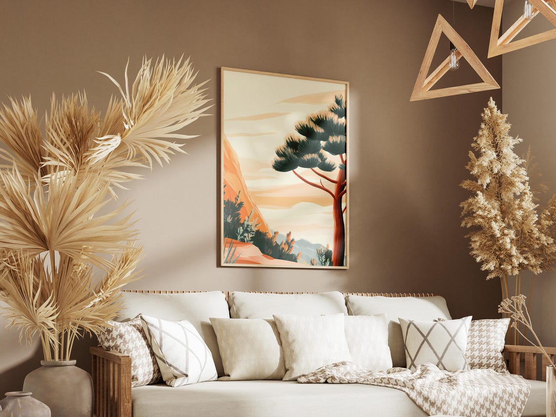 Windswept Pine Tree By Tall Orange Canyon Cliffs Desert Poster - Image 3
