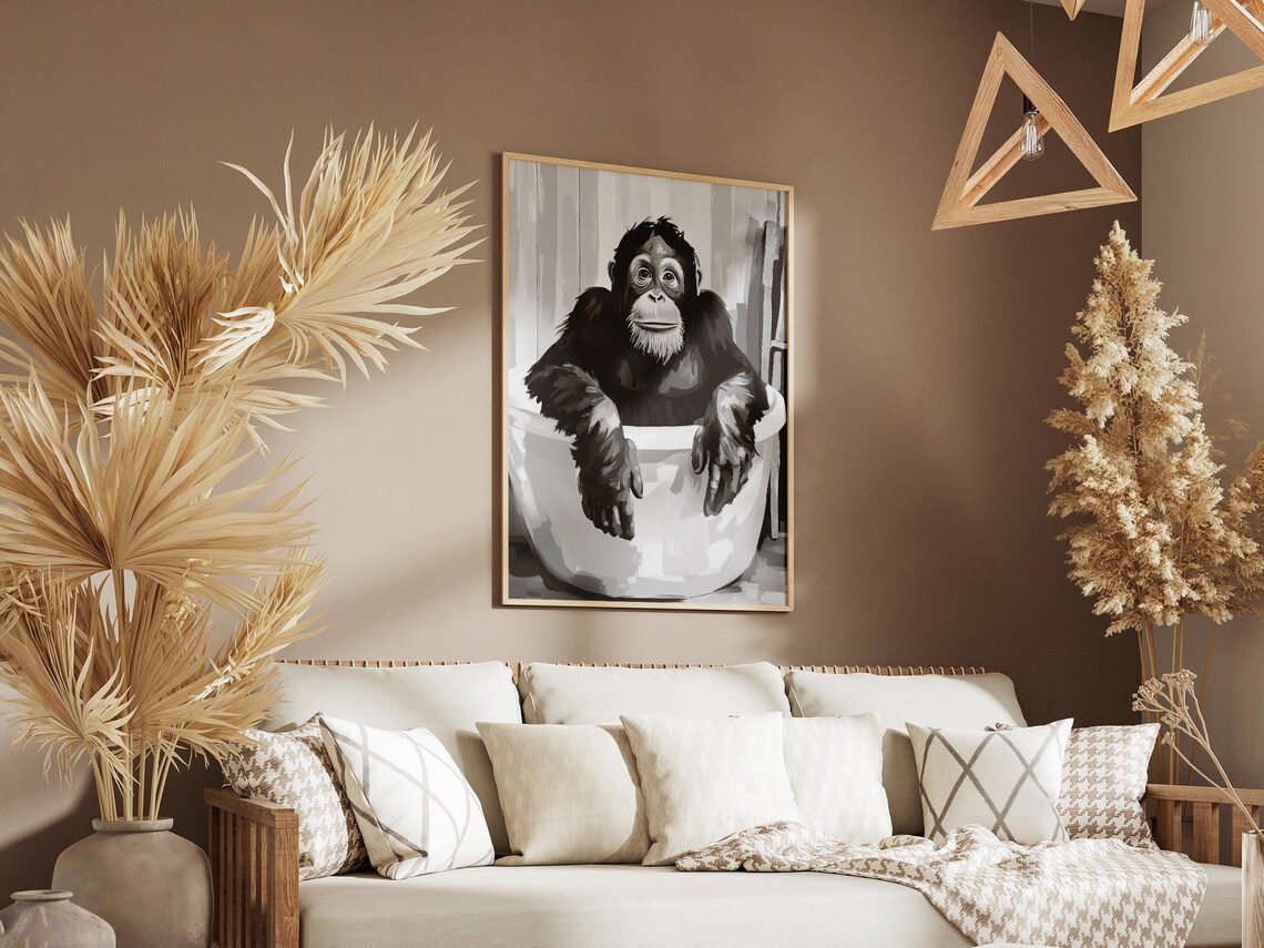 Orangutan In Bathtub Poster Funny Ape Black And White Wall Decor - Image 3