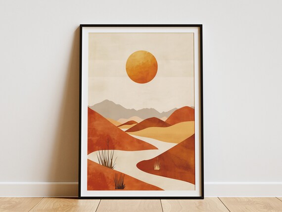 Minimalist Desert Landscape Poster Mid Century Modern Art Boho Art Print Wall Decor Living Room Art