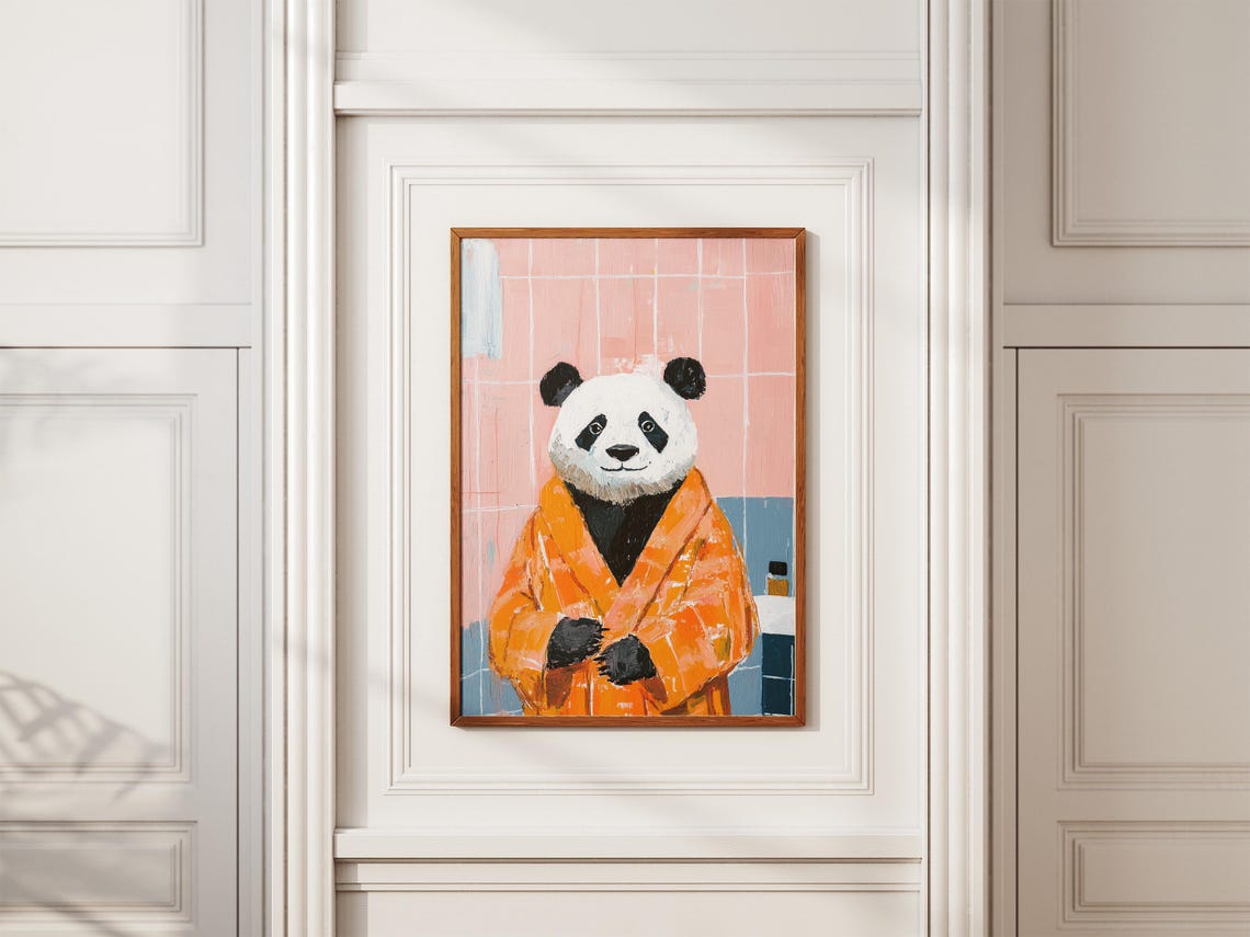 Panda in an Orange Bathrobe Bathroom Funny Animal Art Poster - Image 2