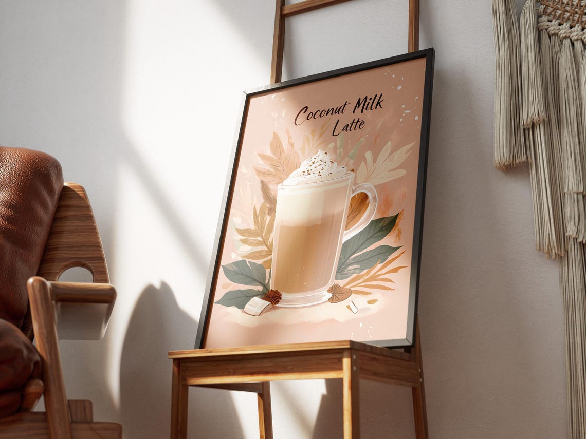 Coconut Milk Latte Whipped Cream Glass Cafe Kitchen Wall Poster - Image 3