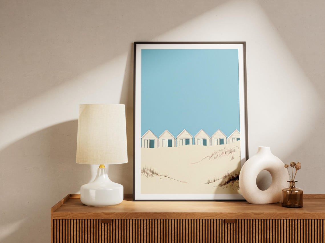 Beach Cabins Row Minimalist Coastal Cottage Dunes Art Poster - Image 4