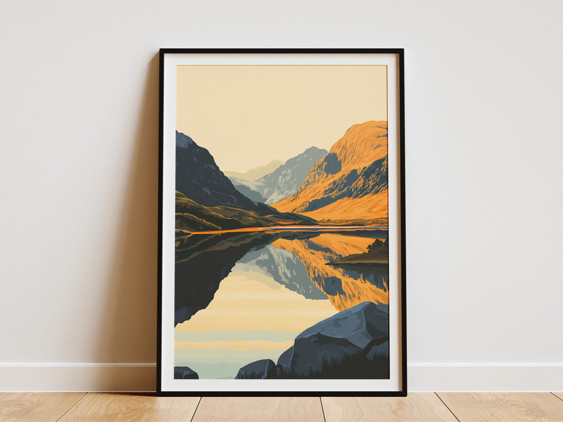 Snowdonia National Park Wales Uk Landscape Poster Print Modern Mountain Lake Nature Art Travel Poster Home Decor Wall Art Print