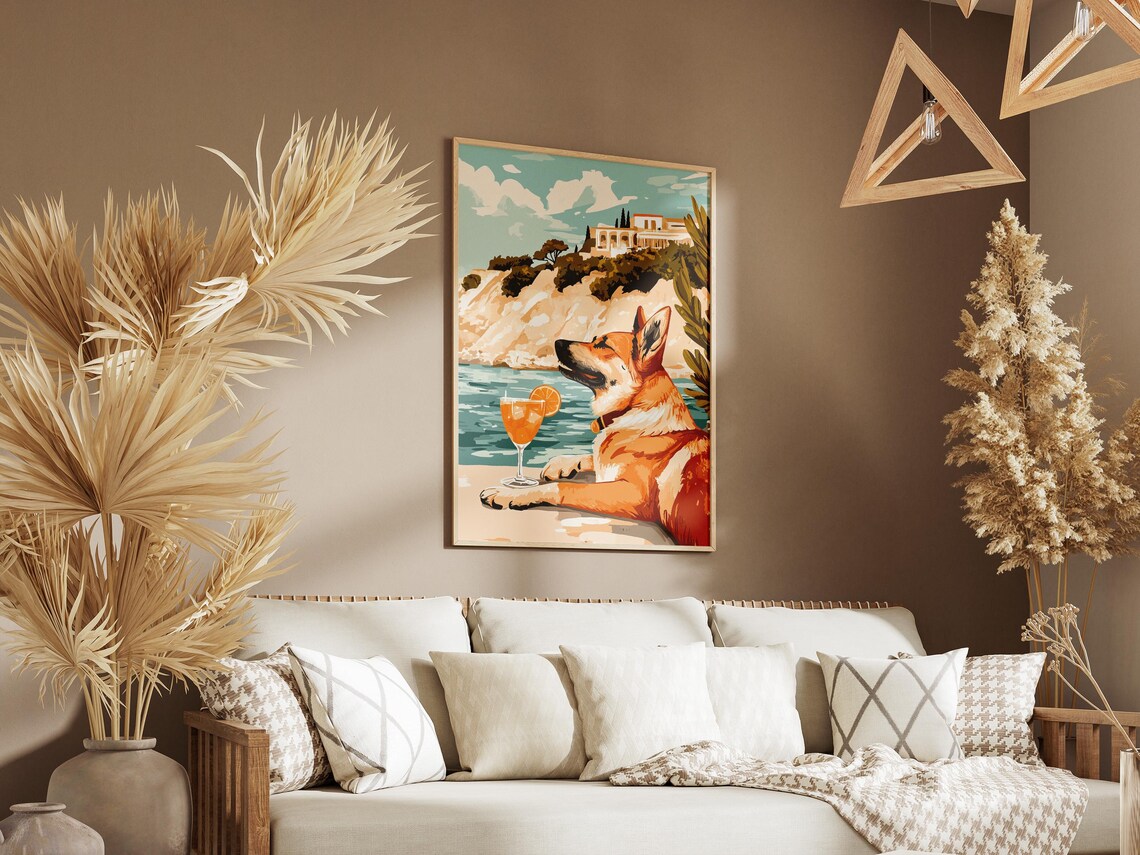 German Shepherd Relaxing With Cocktail By The Sea Cliff Villa Poster - Image 3