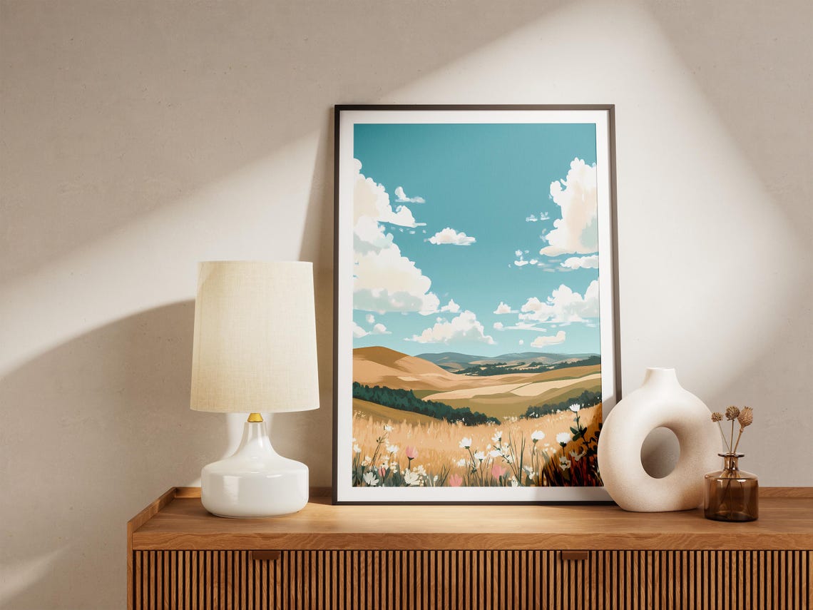 Golden Wheat Fields Under Big Clouds Summer Landscape Art Poster - Image 5