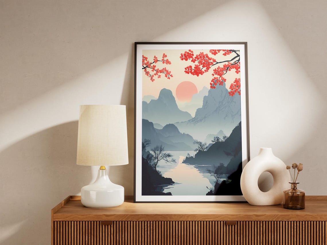 Shennongjia Mountains Misty Blue Peaks Red Sun Branch Poster - Image 5