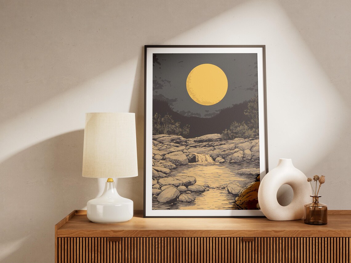 Hot Springs Arkansas Rocky Creek Golden Moon Night Vintage Style Art Poster - Image 4