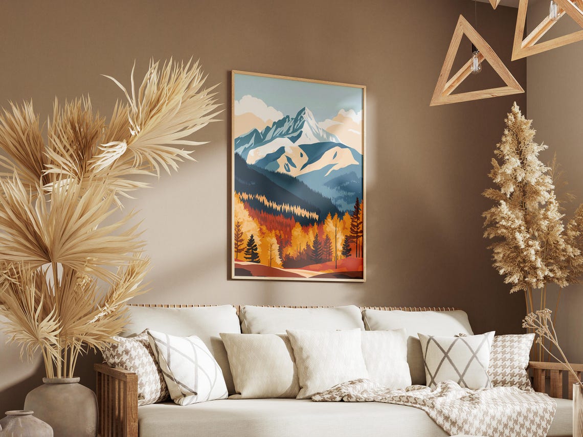 Autumn Mountain Landscape Snowy Peak Golden Fall Forest Poster - Image 3