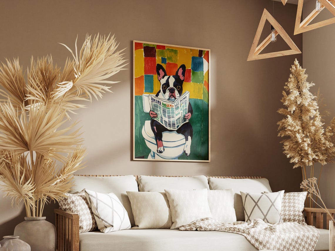 French Bulldog Poster Funny Dog Art Print Bathroom Decor Dog Lover Gift Modern Dog Wall Art Whimsical Pet Print Toilet Humor French Bulldog - Image 3