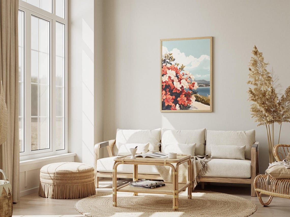 Coastal Azaleas Overlooking the Sea Floral Botanical Art Poster - Image 4